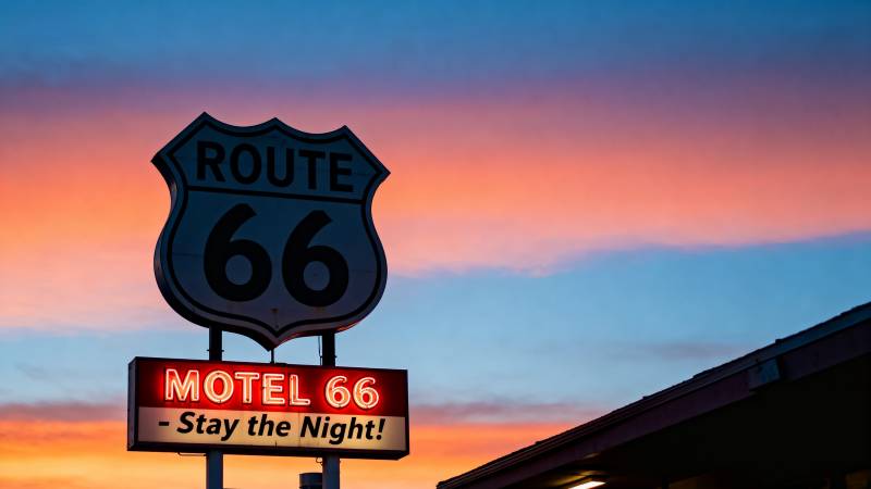 号公路旅馆夜景图片