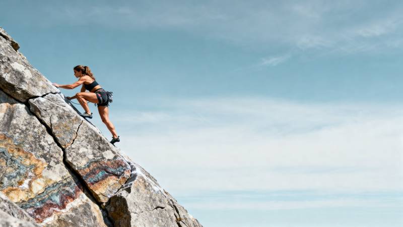 攀岩者挑战陡峭岩壁图片