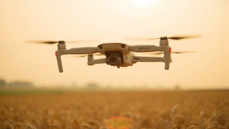 无人机翱翔麦田图片