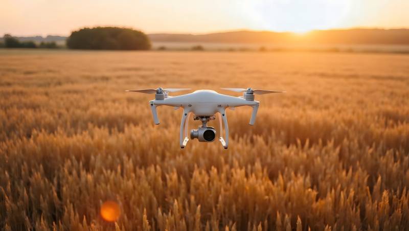 无人机飞越麦田图片