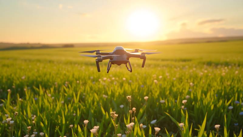 无人机飞越花田图片