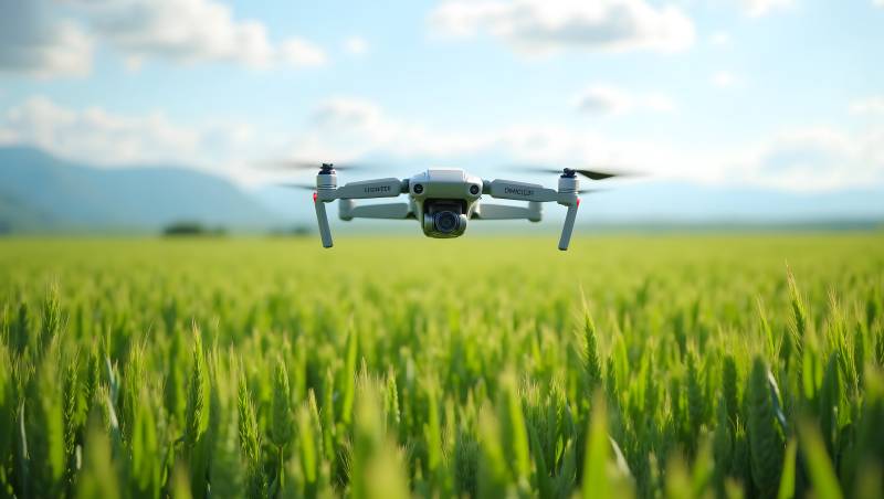 无人机飞越麦田图片