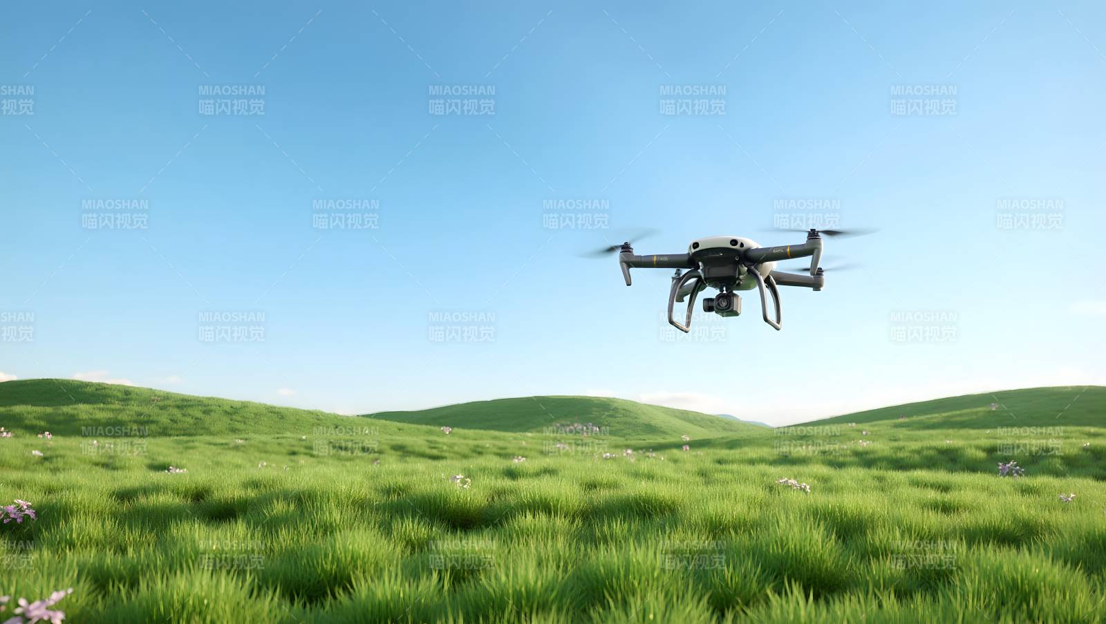 无人机翱翔绿野图片
