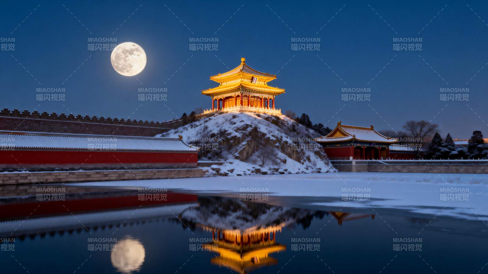 雪夜故宫月影图片