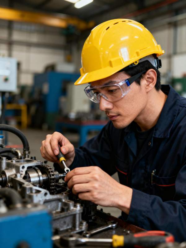 工人专注维修机械图片