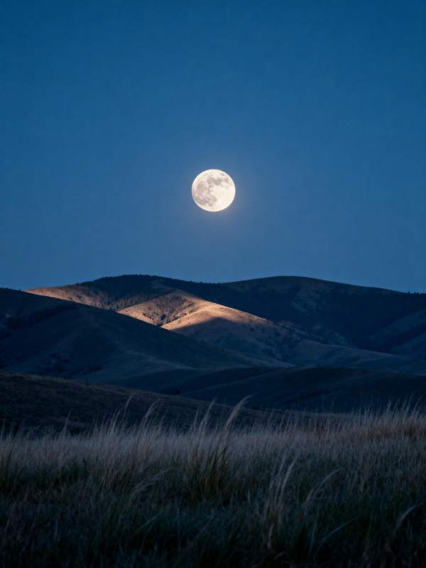 月下山峦静谧夜图片