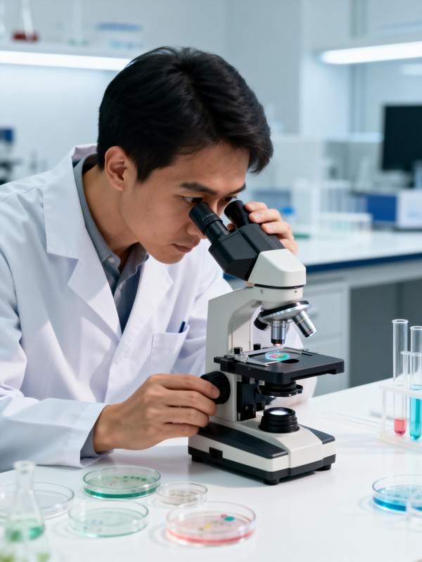 科研人员显微观察图片