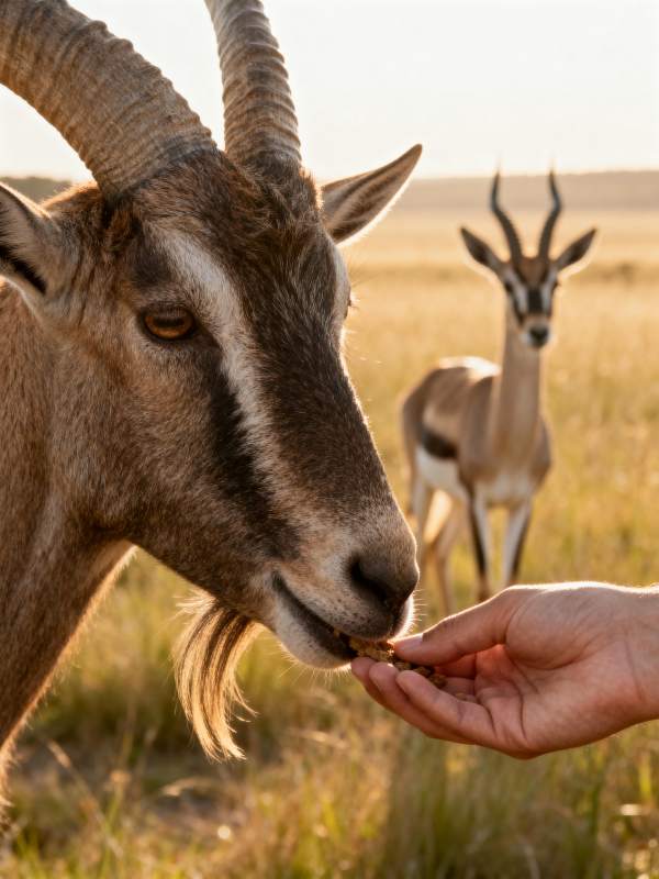 人喂羚羊吃食图片