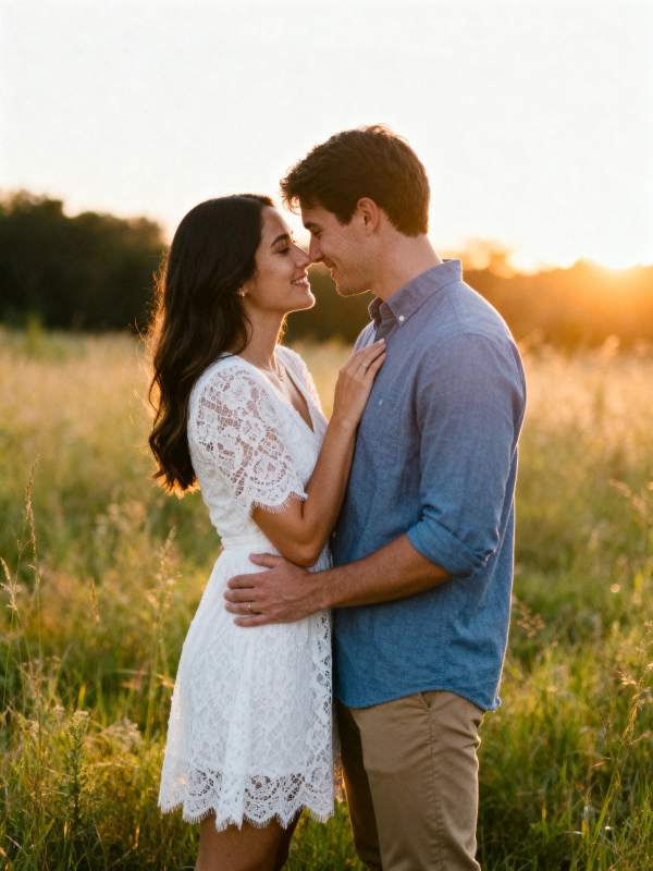 夕阳下的甜蜜恋人图片