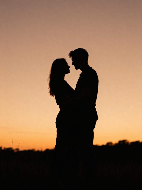 夕阳下的恋人剪影图片