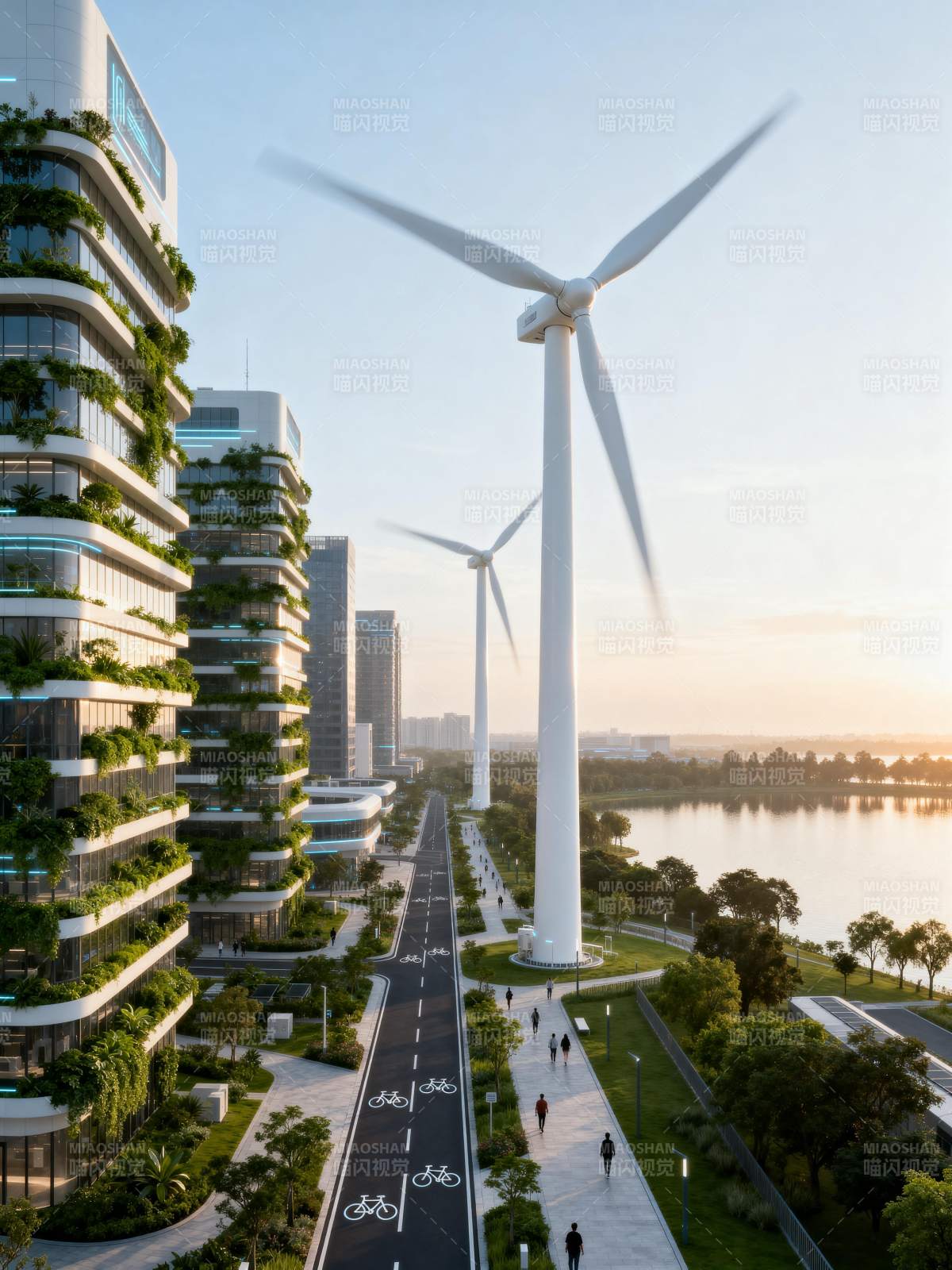 绿色城市风力发电图片