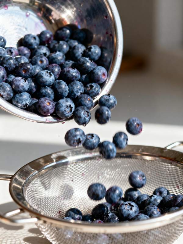 蓝莓倾泻入筛图片