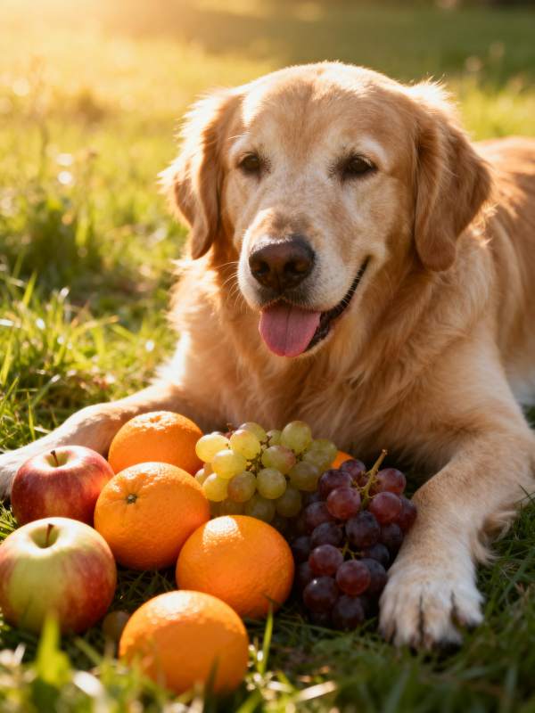 金毛与水果的午后图片