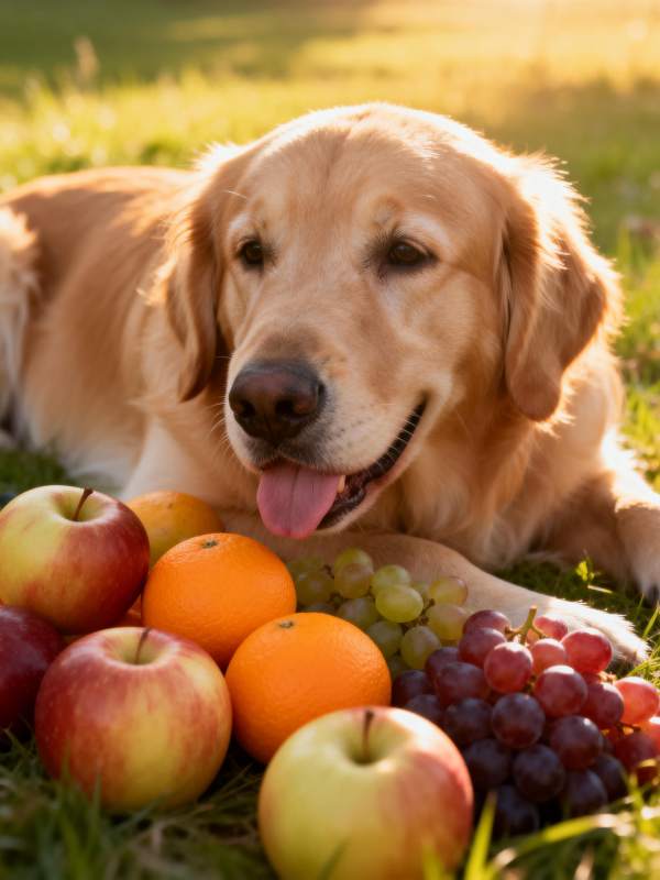 金毛与水果共度时光图片