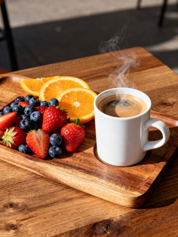 咖啡与水果早餐图片