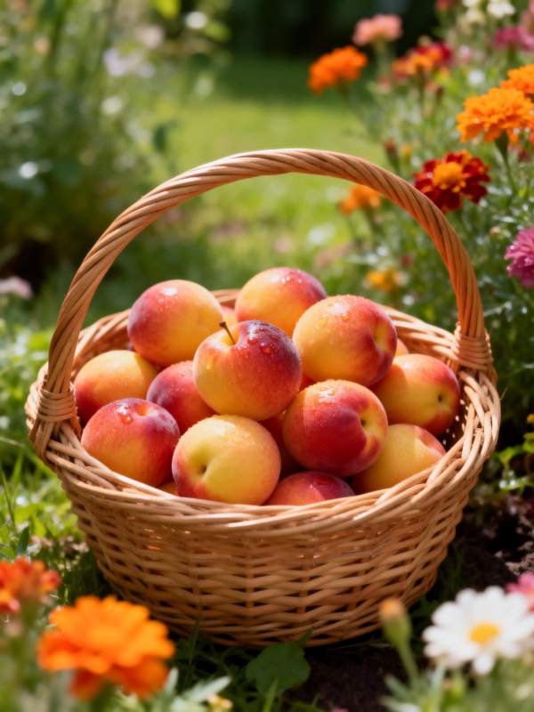 篮中鲜桃满园香图片