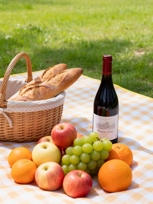 野餐水果与红酒图片