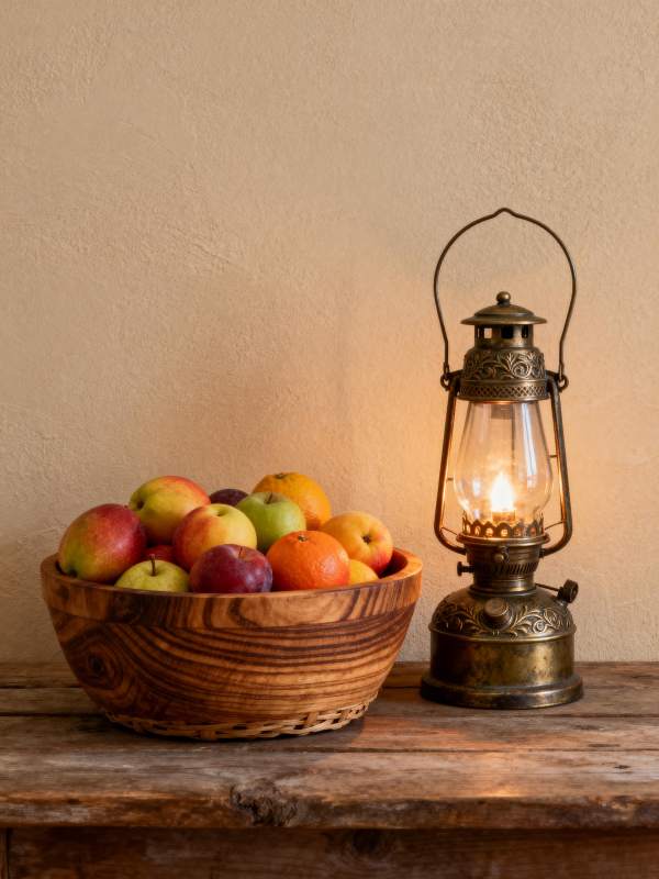 果篮与油灯静景图片