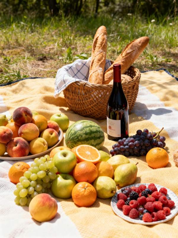 野餐果篮与美酒图片