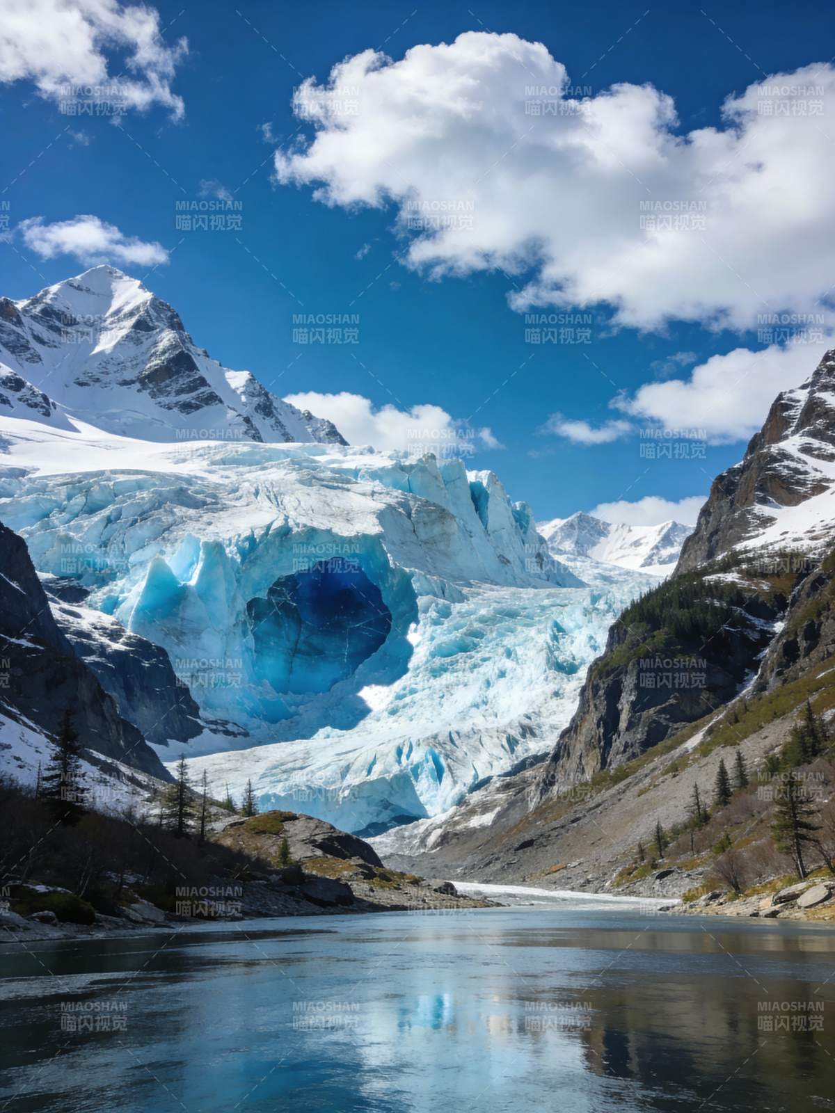 冰川映湖 雪山巍峨图片