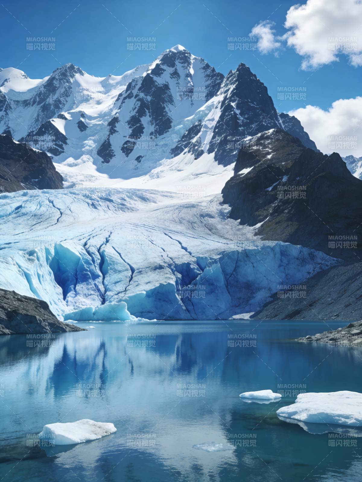 雪山冰湖映蓝天图片