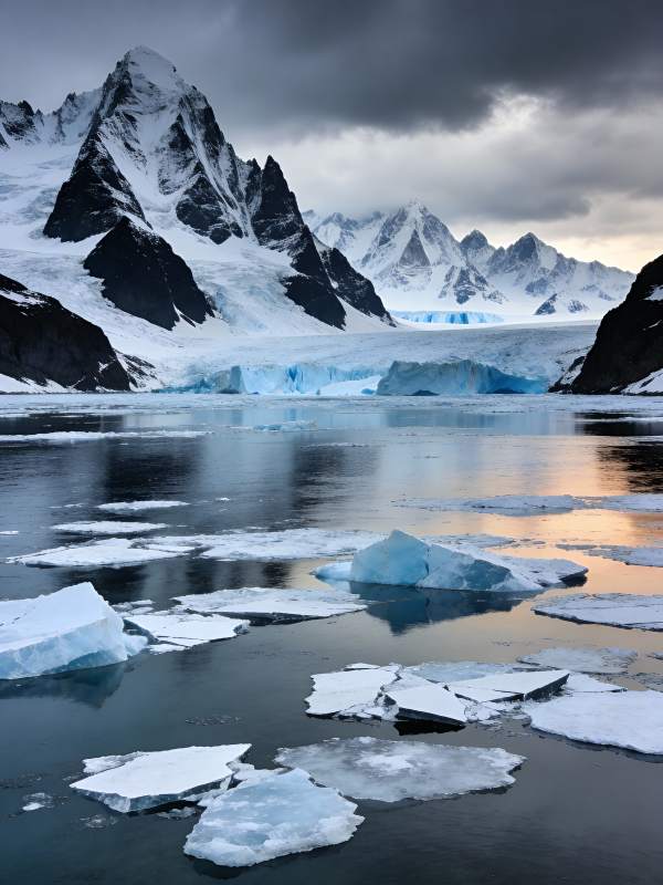 冰川湖畔雪山倒影图片