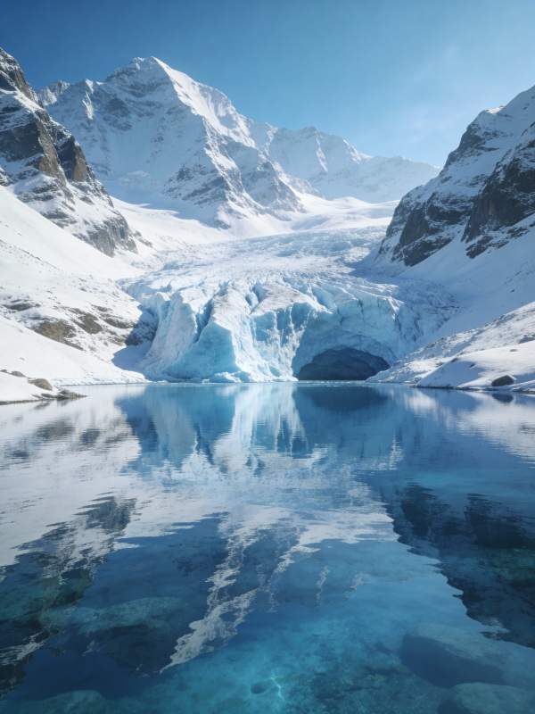 冰湖映雪峰图片