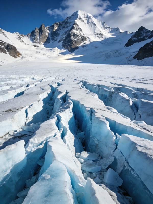 冰川裂隙与雪山图片