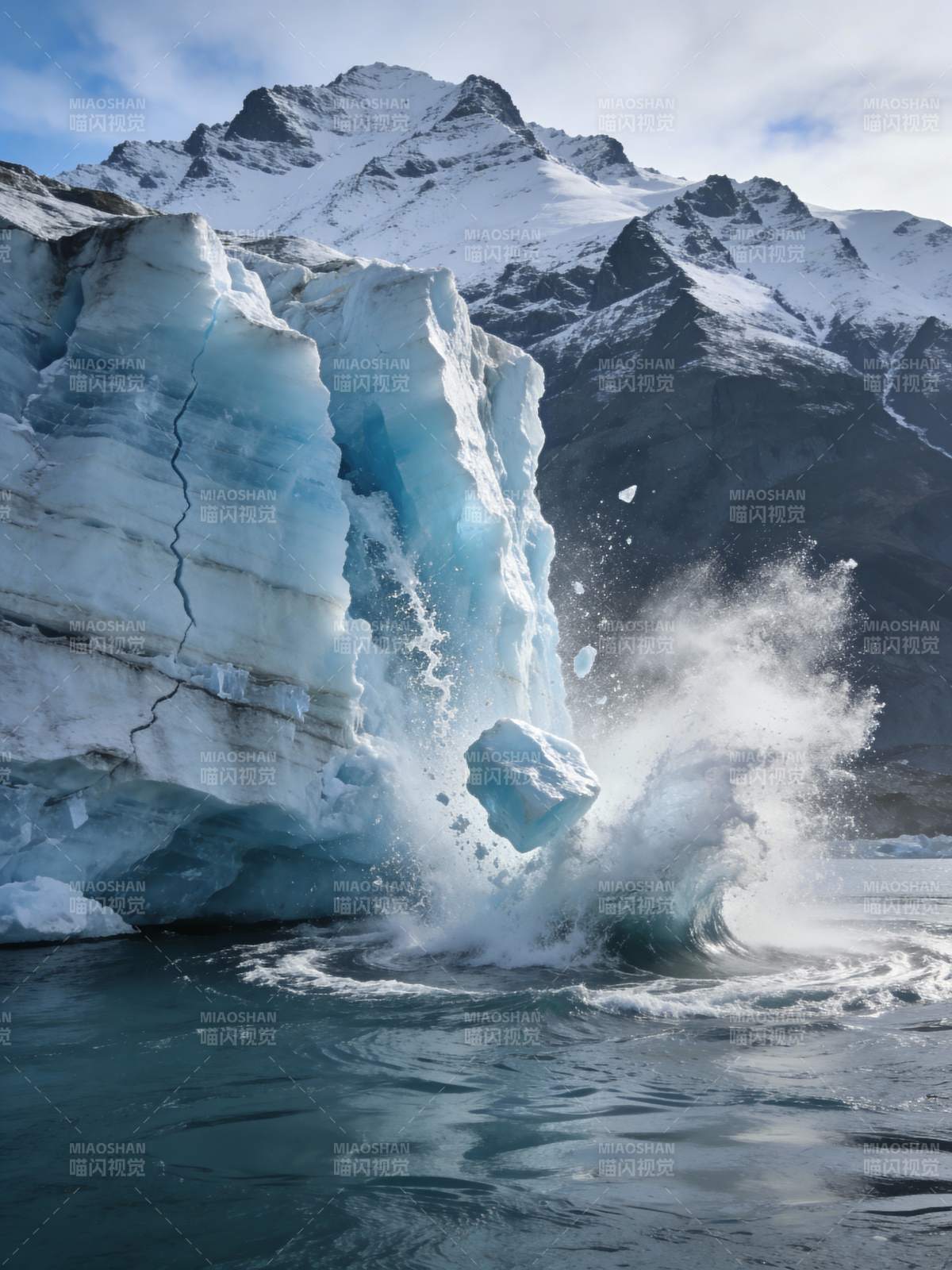 冰川崩裂入海图片
