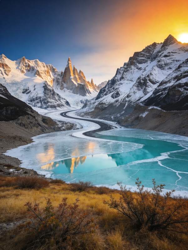 雪山映湖 日出辉煌图片