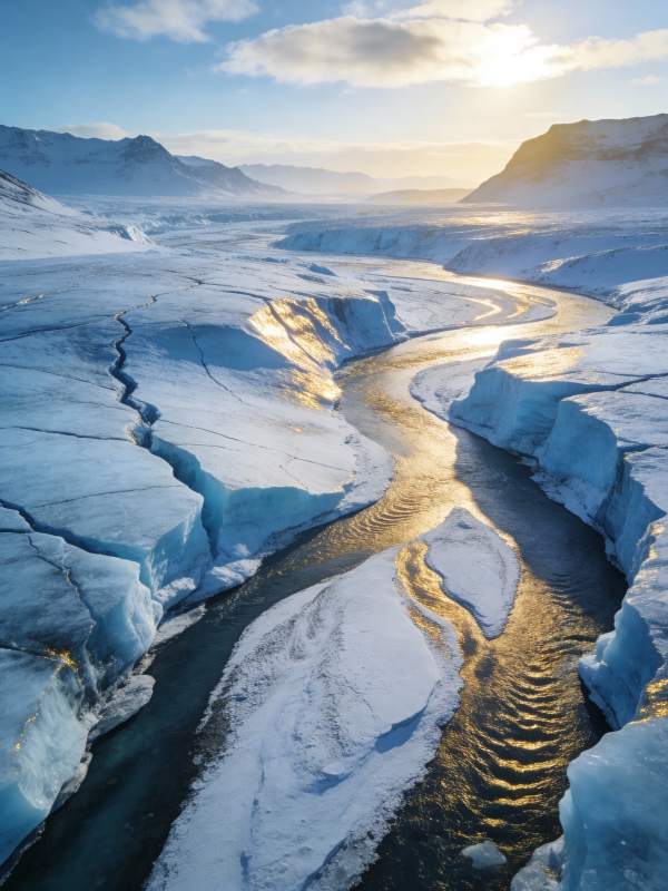 冰川河流日出图片