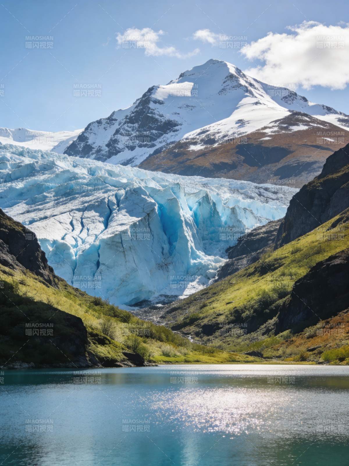 冰川湖畔雪山美景图片