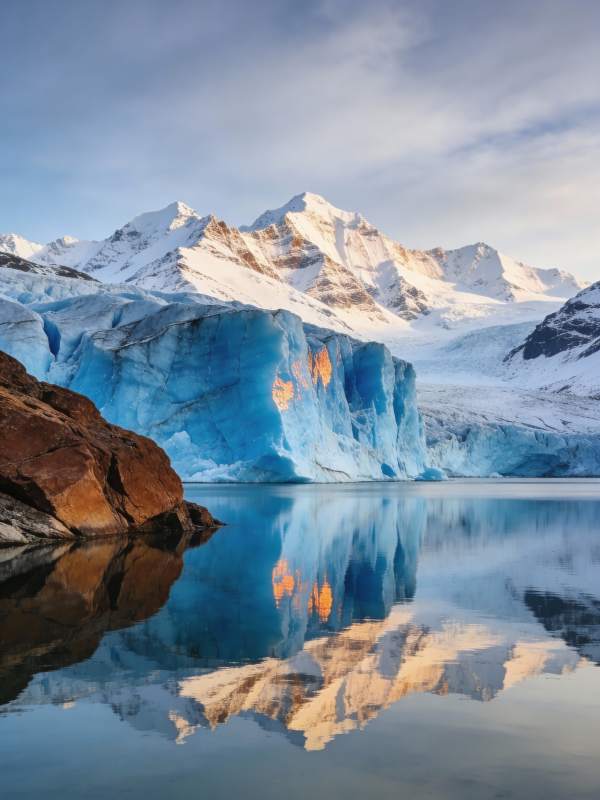 冰川倒影山水画图片