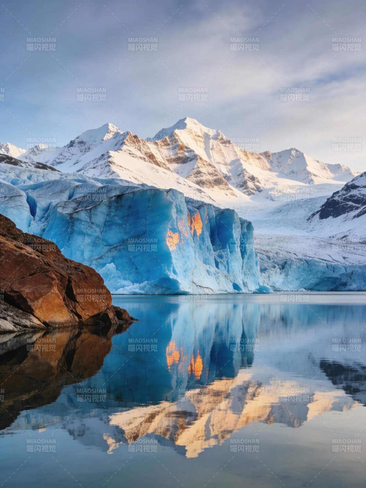 冰川倒影山水画图片