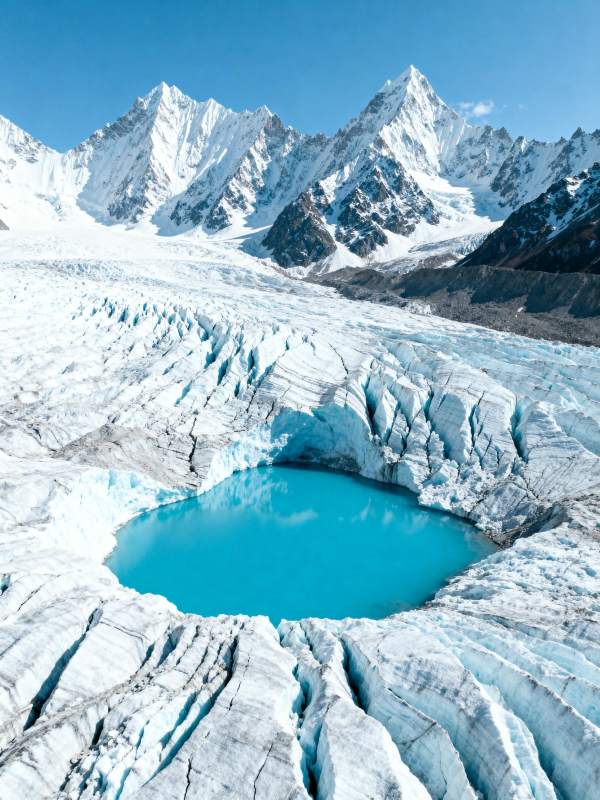 冰川碧潭映雪山图片
