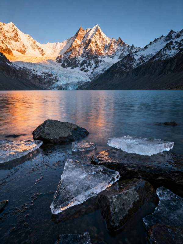 雪山湖冰景图片
