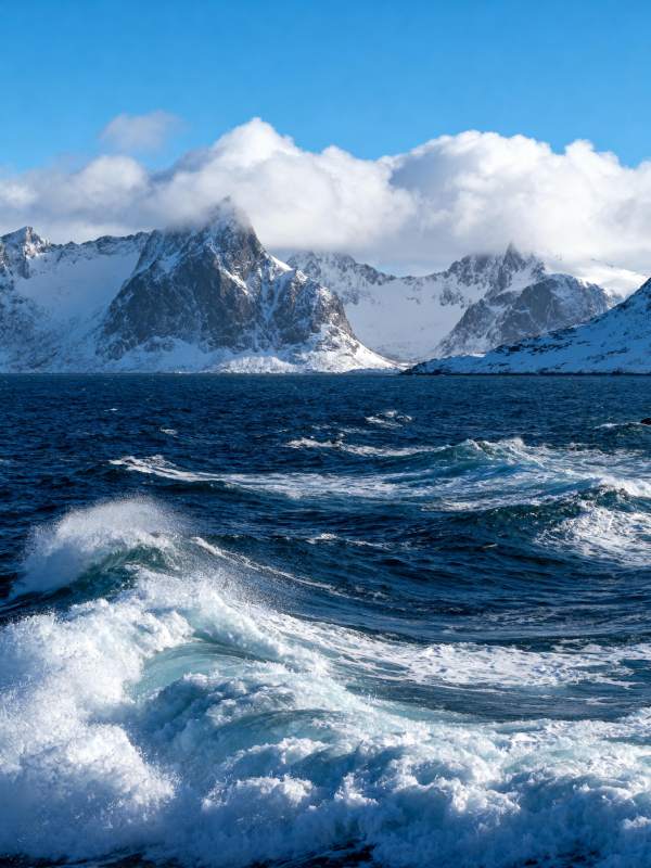 雪山海浪壮丽景色图片