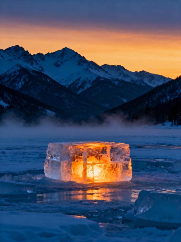冰灯映雪山图片