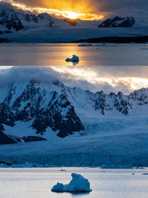 极地冰川日落图片