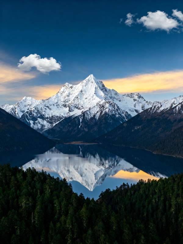 雪山倒影湖光图片