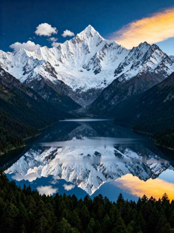 雪山倒影湖光图片