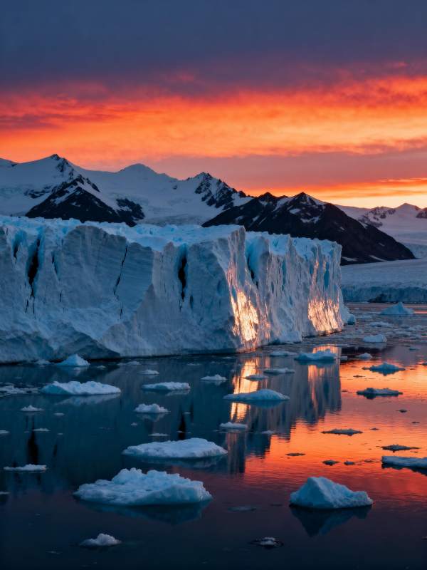 极地冰川日落图片