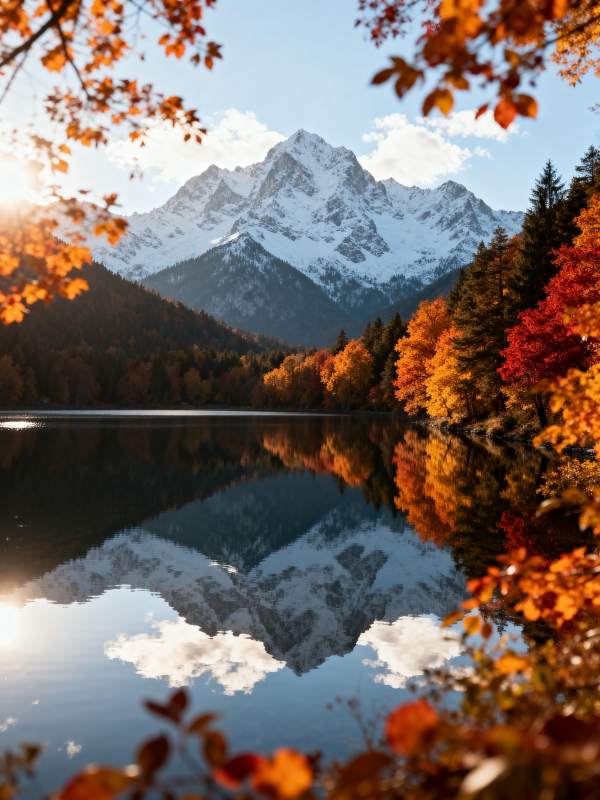 秋山倒影湖光美图片