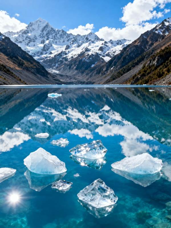 雪山倒影冰湖图片