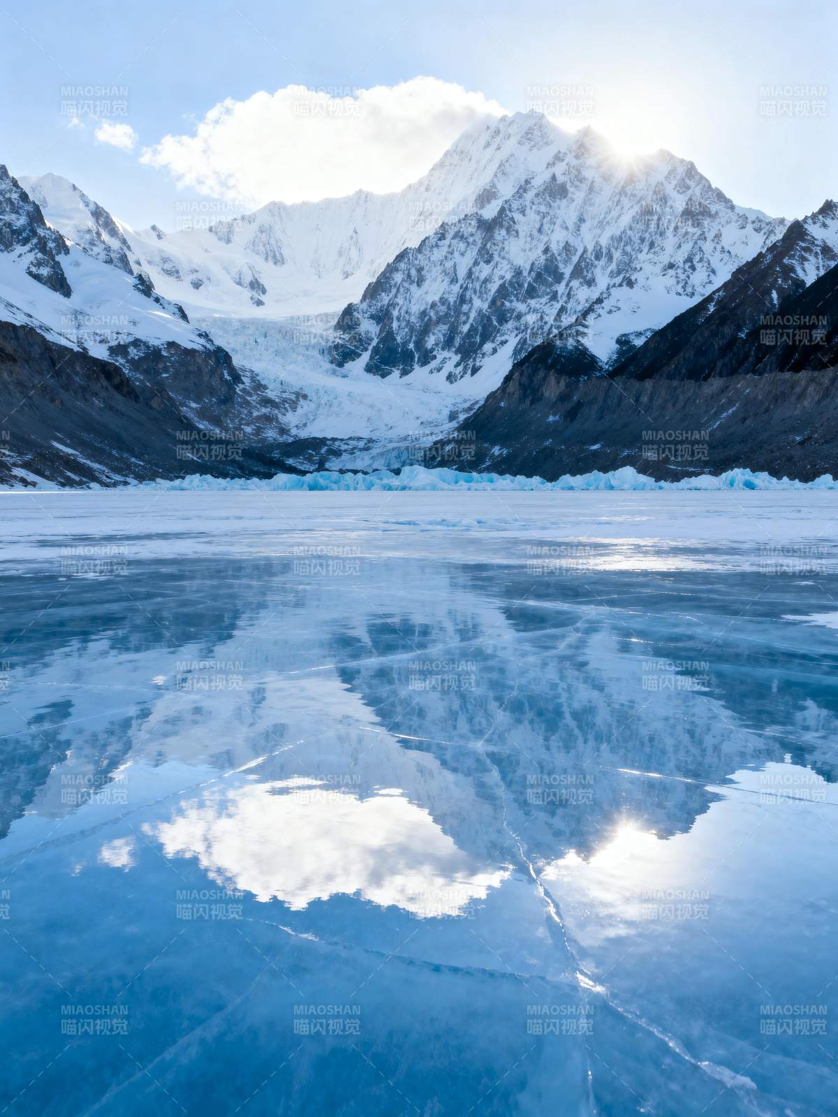 冰湖倒影雪山图片