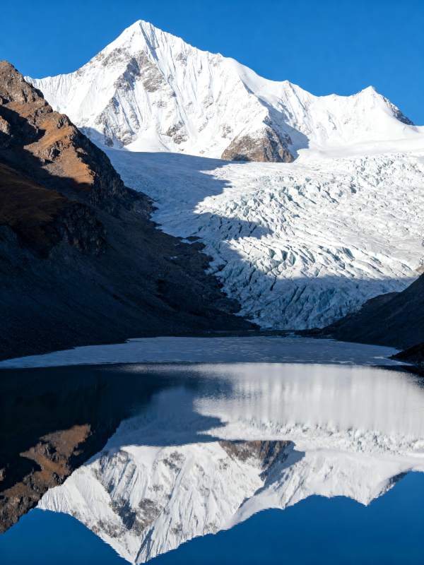 雪山倒影湖中图片