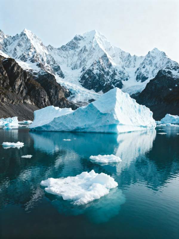冰川湖畔雪山倒影图片