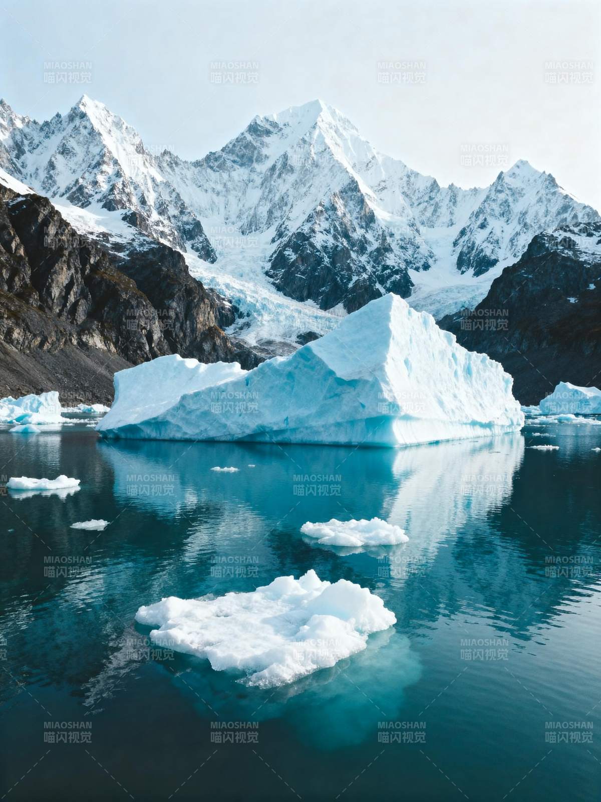 冰川湖畔雪山倒影图片