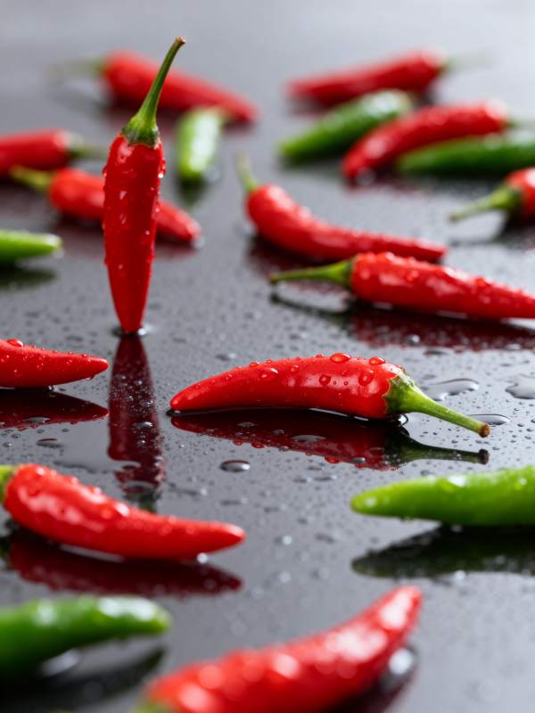 红绿辣椒水珠晶莹图片