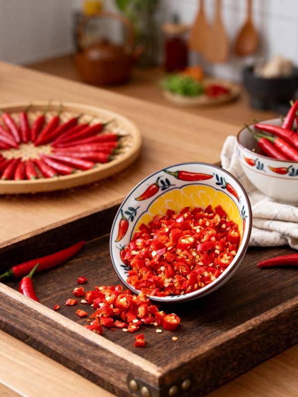 红椒切碎备料中图片